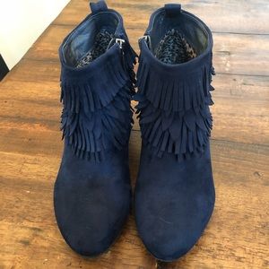 Navy fringe booties